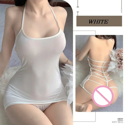 See-Through Mini Dress — Sexy Lace Lingerie, Transparent Women’s Suspender Dress for Night Club & Erotic Wear