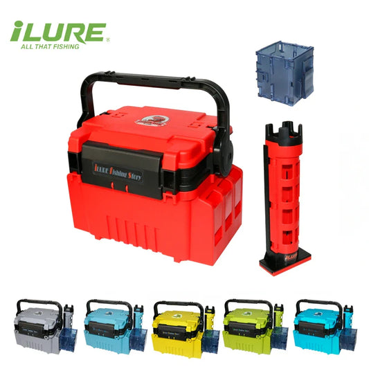 ILURE Multifunction Fishing Tackle Box – Big Storage Tool Box with Rod & Cup Holders for Fishing Accessories