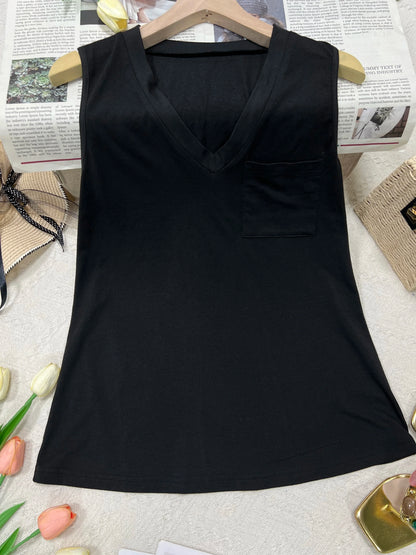 2026 Women’s V-Neck Sleeveless Camisole - Loose Fit Solid Color Casual Versatile Summer Top