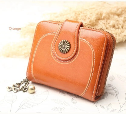 Women’s PU Leather Wallet — Short Hasp Coin & Card Holder, Small Money Bag Clutch in Blue & Red