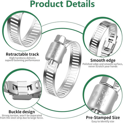5–10PCS Stainless Steel Adjustable Hose Clamps – Worm Drive Fuel Line Clips, 8–152mm Adjustable Size for Plumbing & Automotive Use