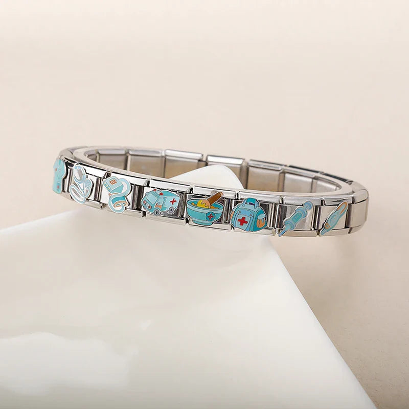 Hapiship 2025 Nurse Injection Charms — Italian 9mm Stainless Steel Bracelet Jewelry DJ1836-C