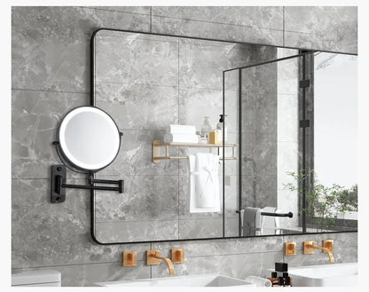 8-Inch Double-Sided LED Makeup Mirror - 10X Magnification, 360° Rotating, Wall Mounted, Foldable Vanity Mirror