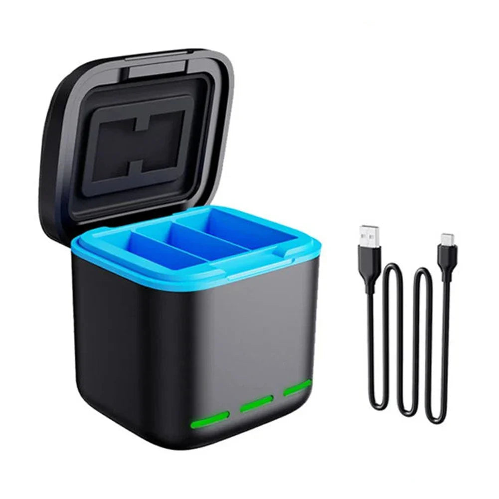 3 Channel Fast Battery Charger with Type C Cable - Charging Station for GoPro Hero 12/11/10/9 Camera Accessories