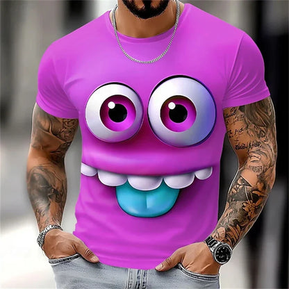 3D Funny Face T-Shirt - Men's Summer Casual Short Sleeve O-Neck Loose Streetwear Tee