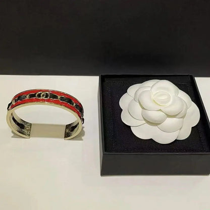 Gold Enamel Hollow Narrow Bracelet & Colorful Earrings Set — Classic Fashion, Lightweight Alloy Jewelry with Luxury Look