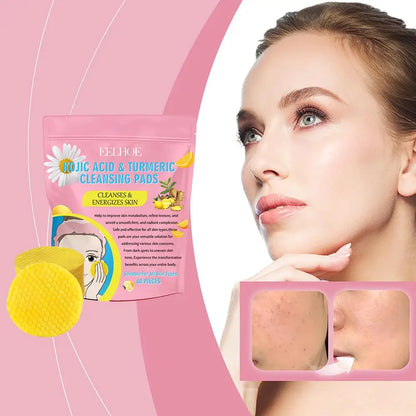 40/50pcs Turmeric & Kojic Acid Exfoliating Cleansing Pads – Facial Sponges for Daily Skin Care & Deep Cleansing