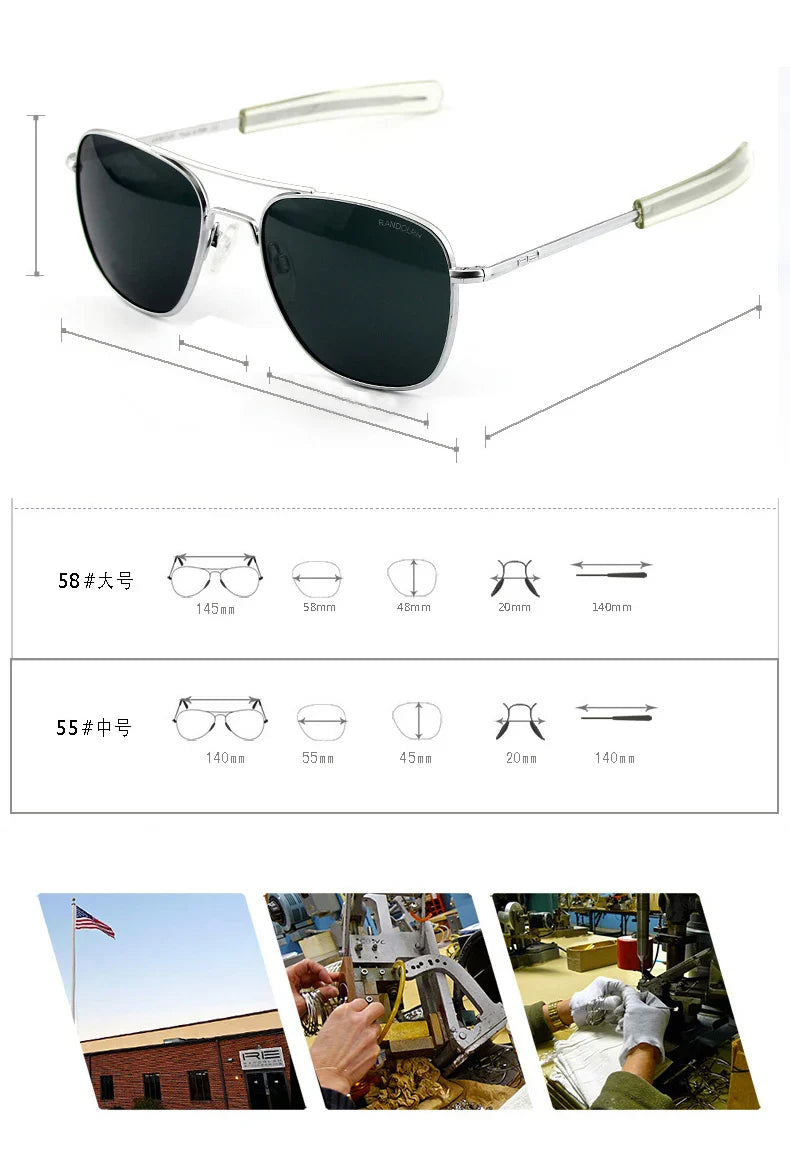 RE Military Aviation Sunglasses — Vintage Titanium Frame Pilot Glasses for Men & Women