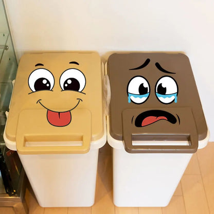 4-Sheet Cartoon Face Stickers - Self-Adhesive Decor for Trash Cans, Toilets & Home Surfaces
