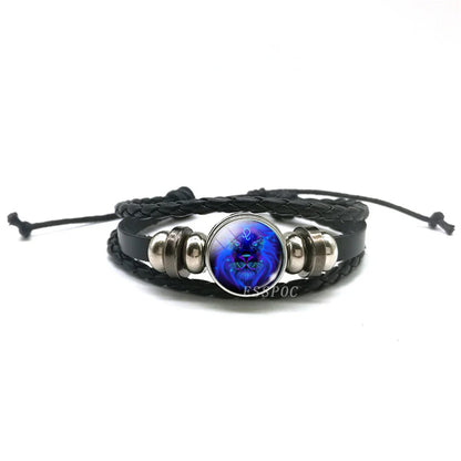 New Men's 12 Constellation Black Braided Leather Bracelet – Punk Style Zodiac Sign Multilayer Wrap Bracelet for Birthday Gifts