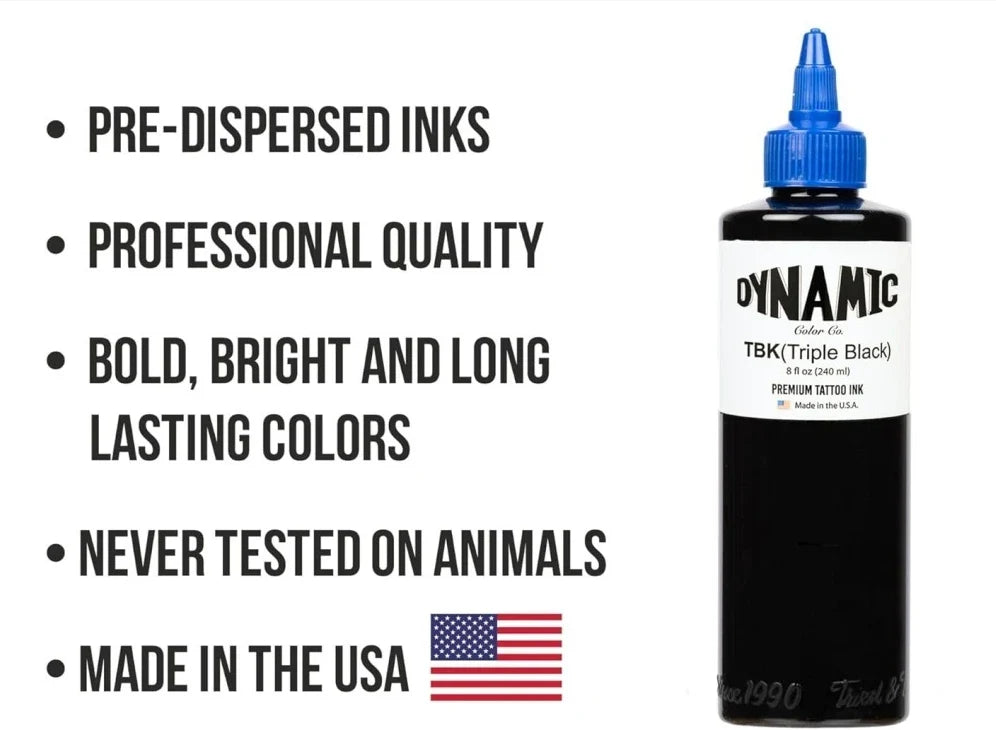 8oz Black Tattoo Ink – Original BLK Dynamic Triple Black Professional Pigment for Body Art.  240ML