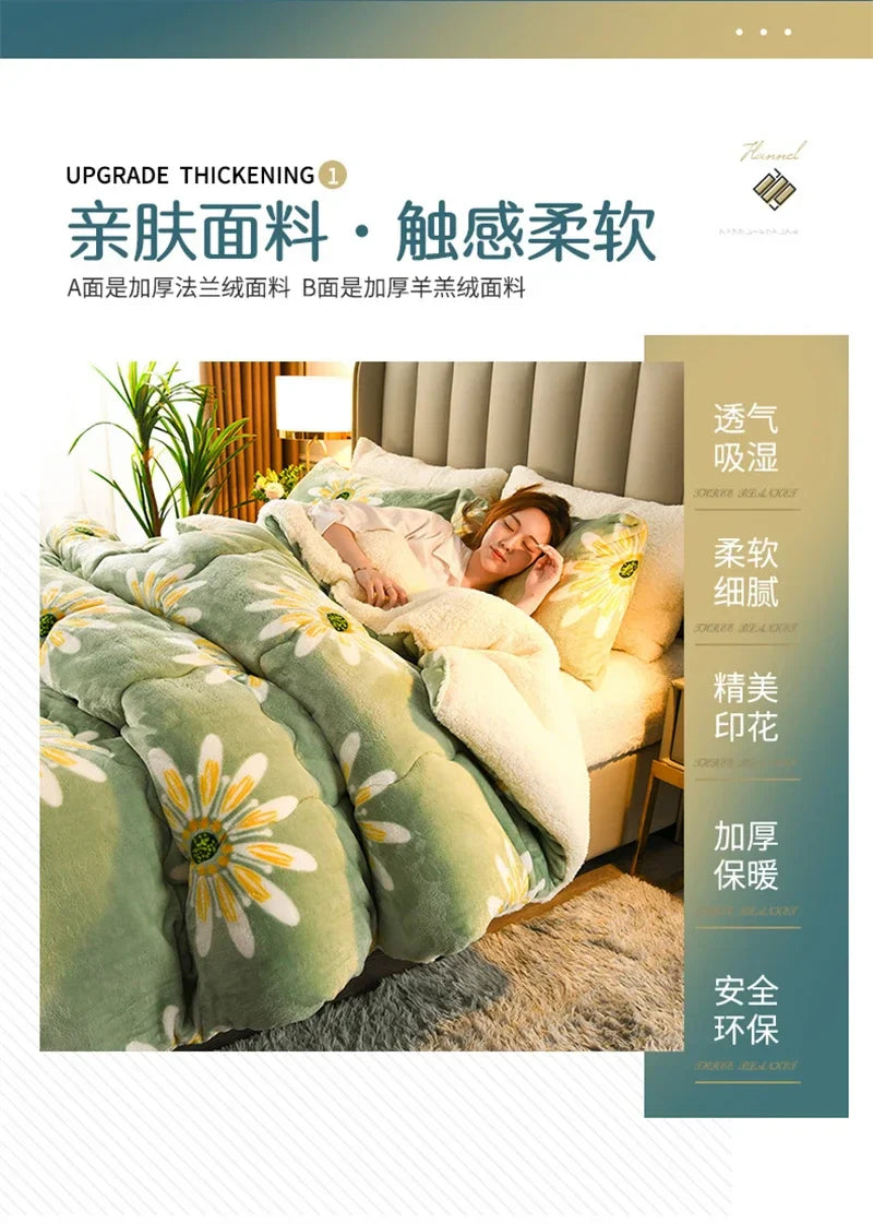 Super Thick Plaid Fleece Blanket – Soft, Warm, Fluffy Winter & Autumn Comforter Quilt