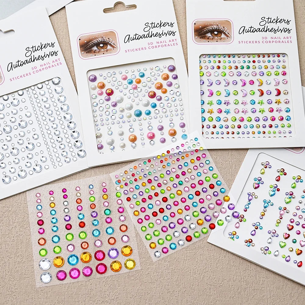 5D Face Diamond Gem Stickers - Colorful Rhinestone Body Makeup Tattoo for Festival, Nail Art & DIY Bling Style