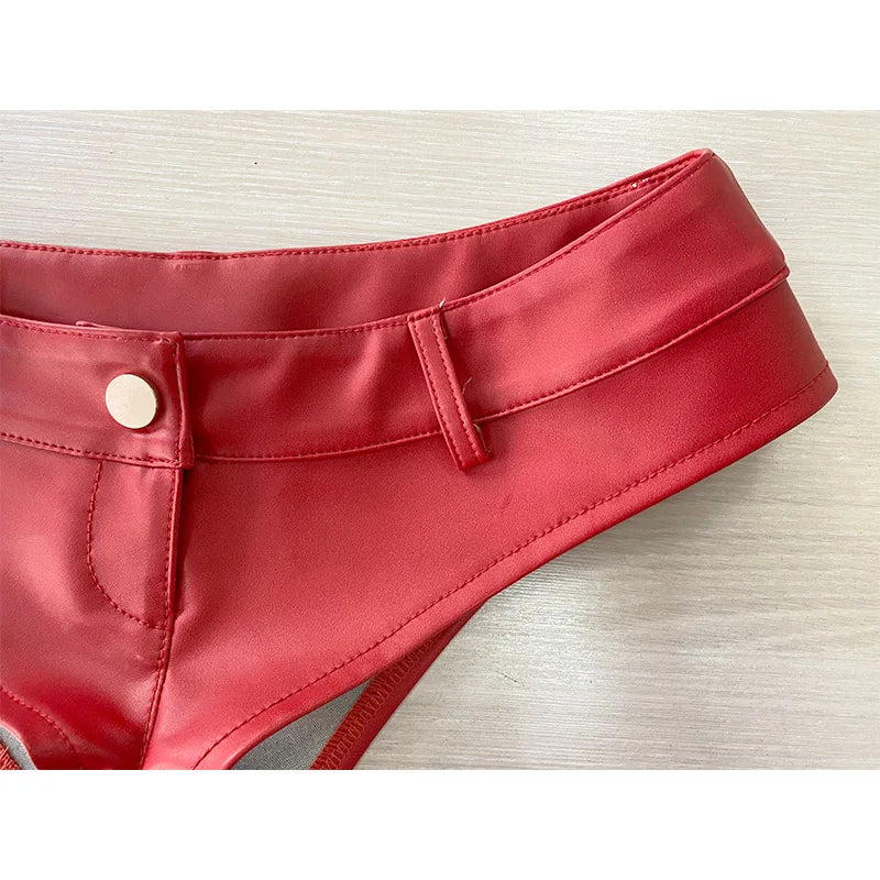 2025 Sexy Women’s Low Waist Patent Leather PU Shorts – Nightclub Style with Button & Zipper