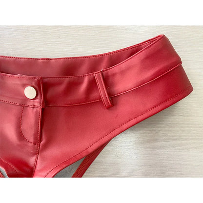 2025 Sexy Women’s Low Waist Patent Leather PU Shorts – Nightclub Style with Button & Zipper
