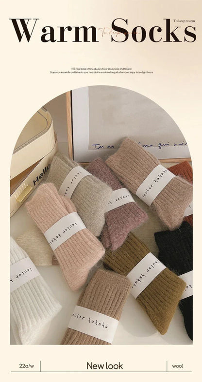 Winter Cashmere Wool Socks for Women – Warm Thicken Thermal Long Socks, Japanese Harajuku Style