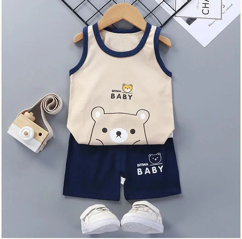 Children's Summer Clothing Set – Cotton T-shirt, Tank Top & Shorts, Boys & Girls Vest Suit