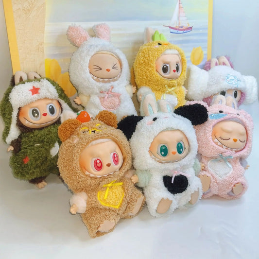 15cm/17cm LABUBU Doll Outfits – Sitting Party Plush Animal Sets for Generations 1-3, Cute Gifts for LABUBU Fans