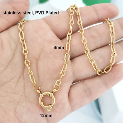 Spring Sailor Clasp Necklace – Stainless Steel Paperclip Link Chain Choker for Women & Men, Geometric PVD Gold Jewelry