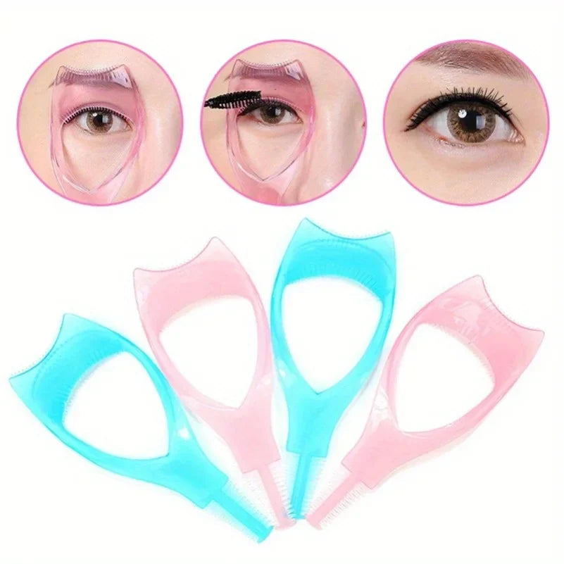 3-in-1 Mascara Applicator Template – Eyelash Curler Guard, Eyeliner Holder & Eyebrow Drawing Beauty Tool with Storage Case