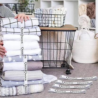 Bed Sheet Storage Organizer with Elastic Label Bands - Linen Closet Organizers for Foldable Bedsheets, Pillowcases, and Duvets
