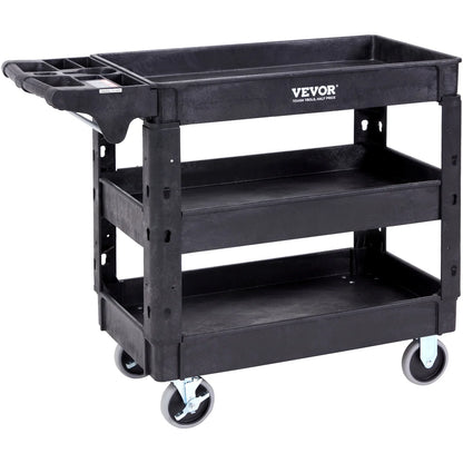 VEVOR 2/3 Shelf Heavy Duty Utility Service Cart with 360° Swivel Wheels – Ergonomic Storage Handle for Warehouse, Garage, Cleaning