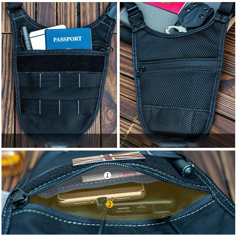 Agent Men's Underarm Tactical Shoulder Bag: Hidden Molle Waist Bag for Outdoor Travel - Anti-Theft Pack with Mobile Phone, Key, and Wallet Storage