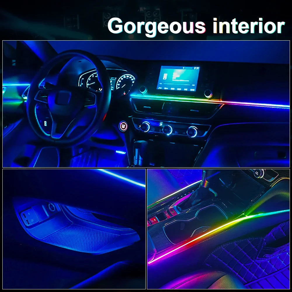 6/10/14/18-in-1 LED Car Ambient Lights – RGB 213 64-Color Acrylic Strips, Rainbow Symphony Streamer Interior Atmosphere Lamp Kit