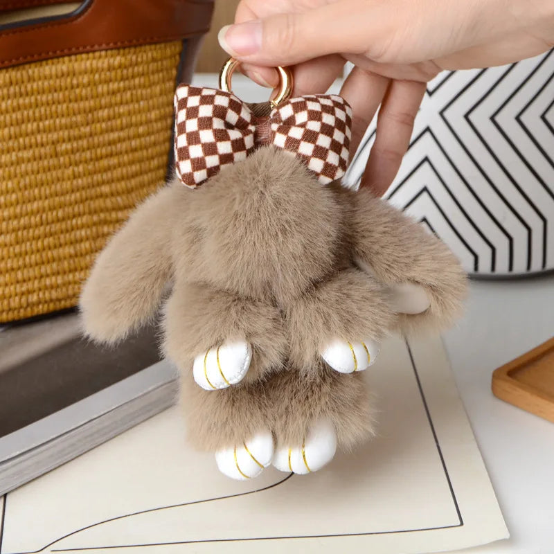 Fluffy Rabbit Fur Pom Pom Keychain - Soft Bunny Bag Charm & Cute Accessory Gift for Girls