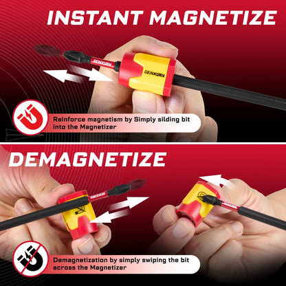 Geinxurn 3-Piece LED Screwdriver Bit Magnetizer - Magnetic & Demagnetizing Rings for 1/4-Inch Shank Bits