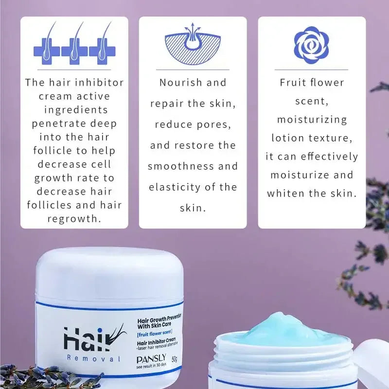 50g Hair Removal Cream - Permanent Hair Growth Inhibitor for Beard, Legs, Body & Armpits - Painless Depilatory Cream