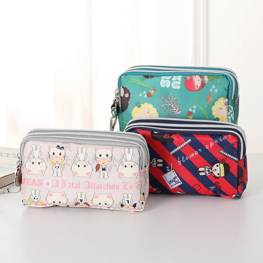 Three-Layer Zipper Short Mobile Phone Bag for Women - Fashionable, Waterproof with Multi-Layer Pockets, Portable Hand Makeup Bag