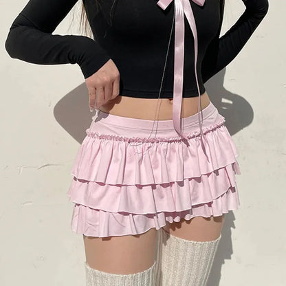 Women’s Bow A-Line Mini Skirt — Sexy Slim Low-Waist Casual Y2K Skirt, Summer Fashion Streetwear in Pink