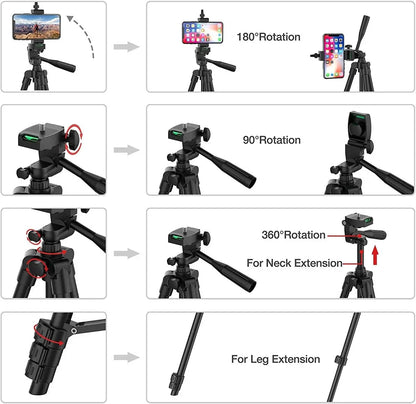 102cm Professional Phone Tripod - DSLR Camera and Photography Stand for Xiaomi, Huawei, iPhone, GoPro with Selfie Remote