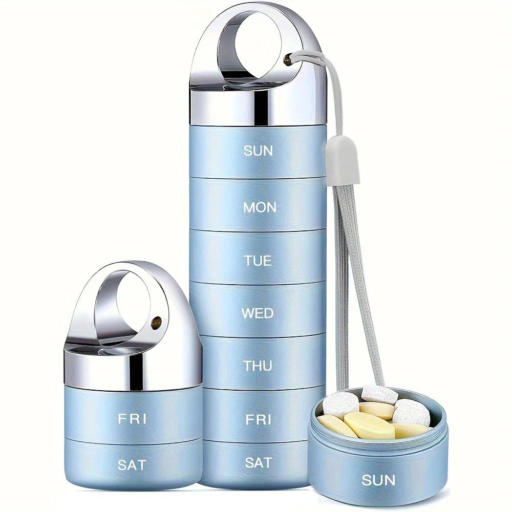 Metal Travel Pill Organizer — Portable Waterproof 7-Day Weekly Medicine Box, Large Aluminum Alloy Container