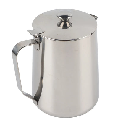 Stainless Steel Coffee Mug & Milk Frothing Pitcher with Lid – Latte Art Barista Cup for Coffee & Milk Drinks