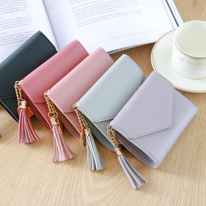 Fashion Short Women’s PU Leather Wallet – Luxury Tassel Hasp Small Coin Purse & Card Holder Pouch