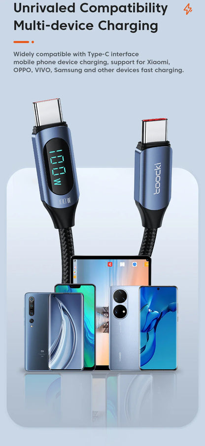 Toocki Type-C to Type-C Cable – 100W PD Fast Charging & Display Cable for Xiaomi POCO F3, Realme, MacBook, iPad