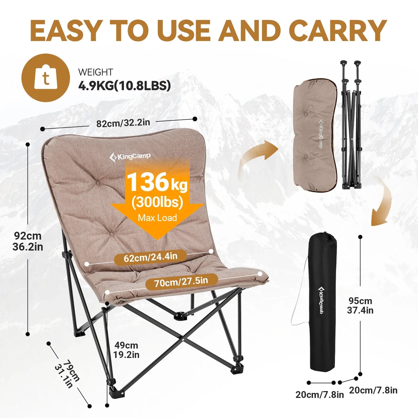 KingCamp Portable Foldable Butterfly Chair – Comfortable Upholstered Seat for Camping, Dorm & Outdoor, 300 lbs