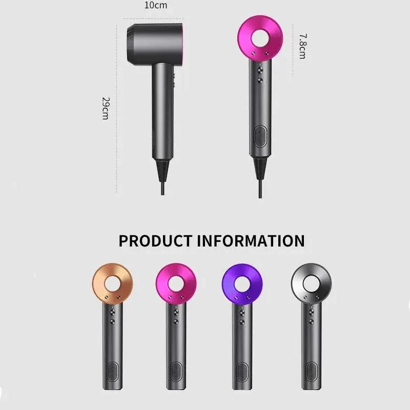 Professional Leafless Hair Dryer – Powerful Negative Ion Quick-Dry with 5 Attachments & Constant Anion Technology