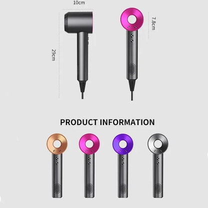 Professional Leafless Hair Dryer – Powerful Negative Ion Quick-Dry with 5 Attachments & Constant Anion Technology