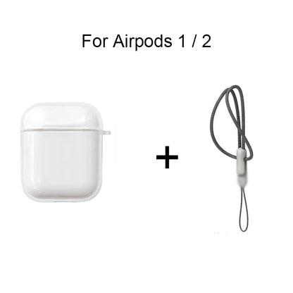 Clear Soft TPU Earphone Case for AirPods 1/2/3/4 & Pro/Pro 2 — Shockproof Cover with Lanyard Strap for AirPods 4 Charging Case