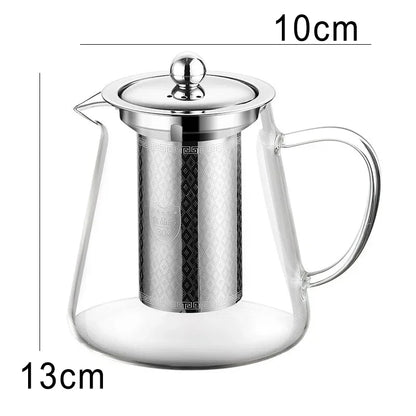 450ml-950ml Heat-Resistant Glass Teapot – Stainless Steel Tea Strainer Infuser, Flower Kettle for Kung Fu Teaware, Puer & Oolong Tea