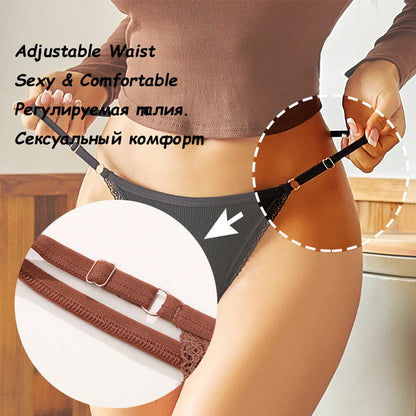 5PCS Cotton G-String Panties Set — Sexy Women’s T-Back Underwear, Adjustable Waist Thong Lingerie Briefs