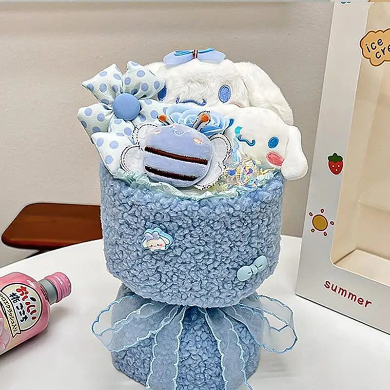 Sanrio Hello Kitty & Friends Plush Dolls Bouquet - Cinnamoroll, Kuromi, My Melody, Cute Cartoon Toys for Flower Girls & Kids - Perfect Holiday Gifts