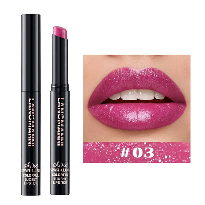 LANGMANNI Pearlescent Lipstick - Slanted Tip Long Lasting Color Lip Gloss Makeup
