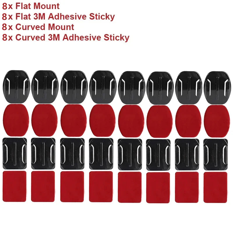 Helmet Adhesive Mount Set for GoPro Hero 8–13, Insta360, DJI & SJCAM – Flat & Curved Sticky Camera Accessories