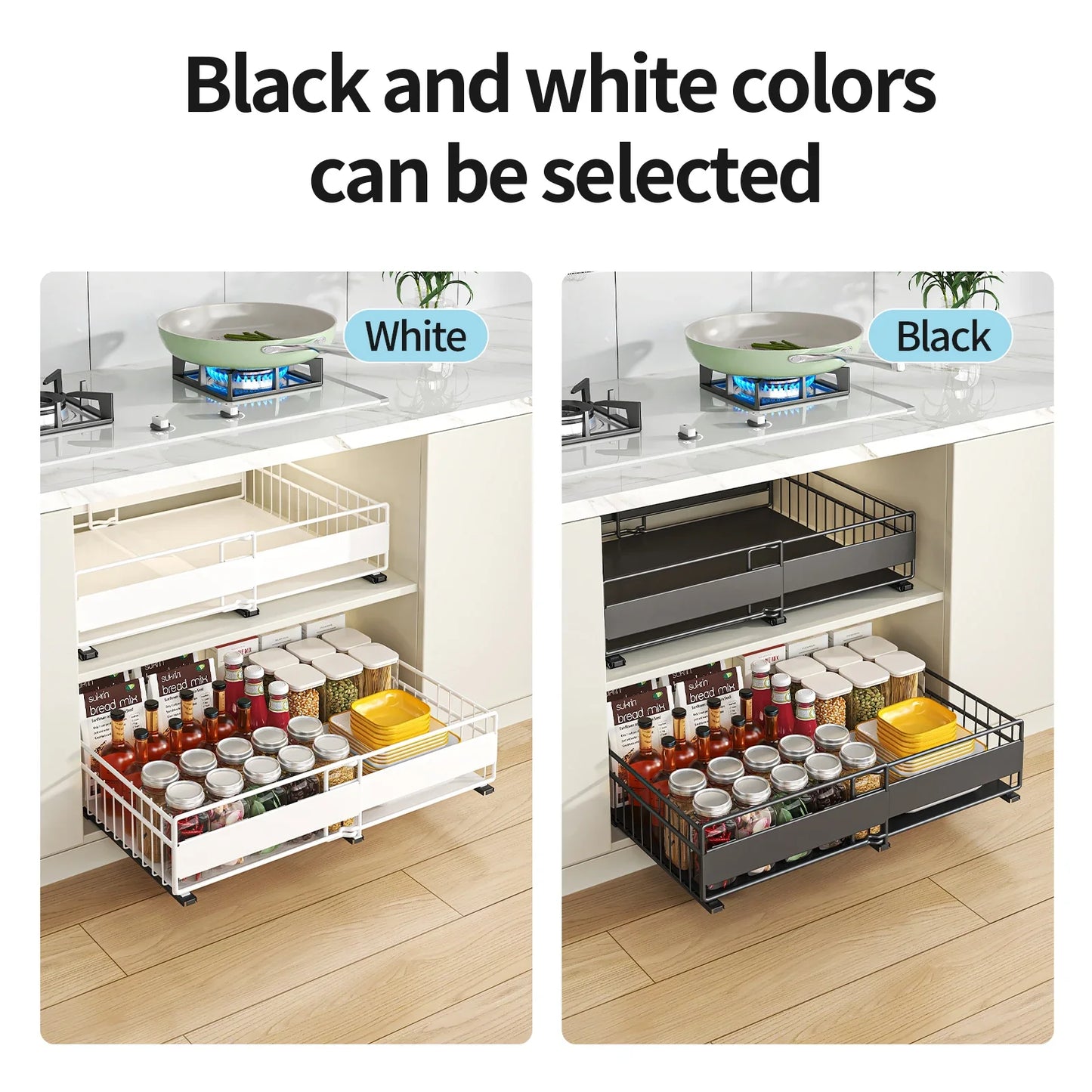 Retractable Kitchen Cabinet Organizer - Pull-Out Storage Rack for Pots, Dishes & Seasonings