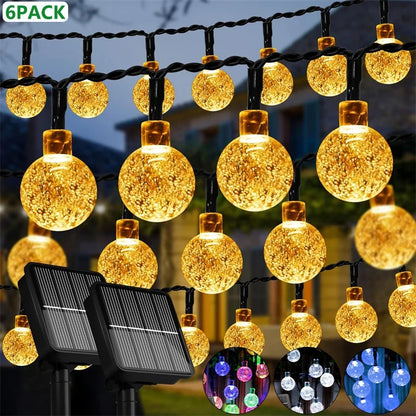 60 LED Solar String Lights - Waterproof Crystal Globe Garden Lights with 8 Modes for Patio, Party & Tree Decor