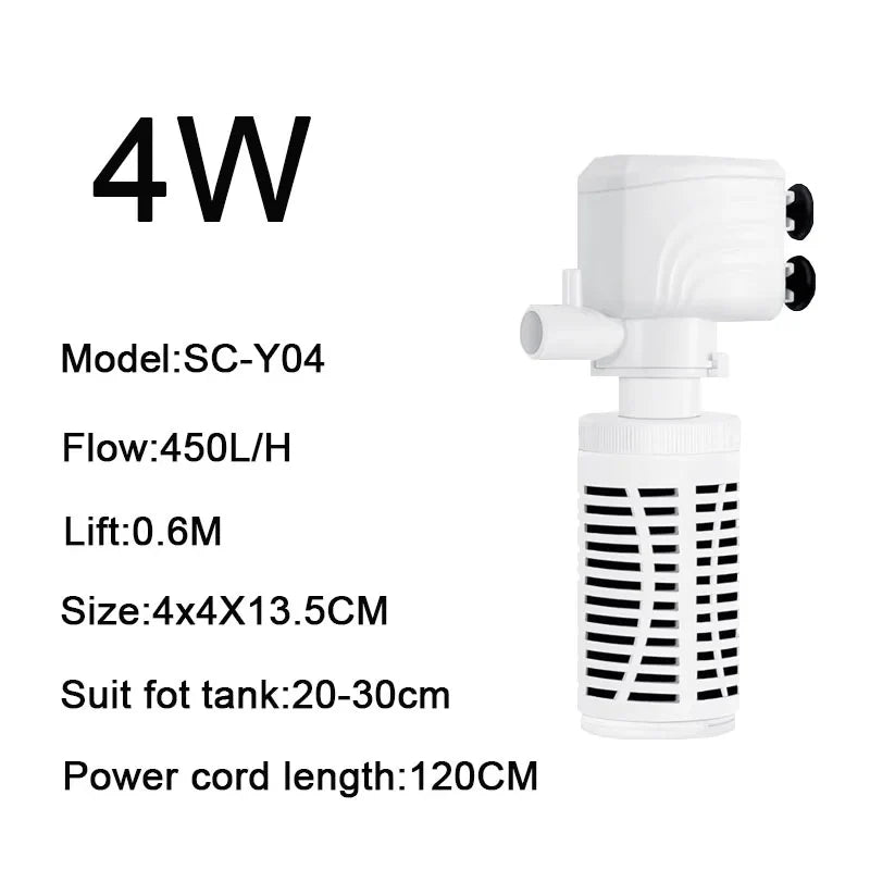 3 in 1 Aquarium Filter Pump – Silent Submersible Air Oxygen Aerator, Water Changer & Wave Maker, 220